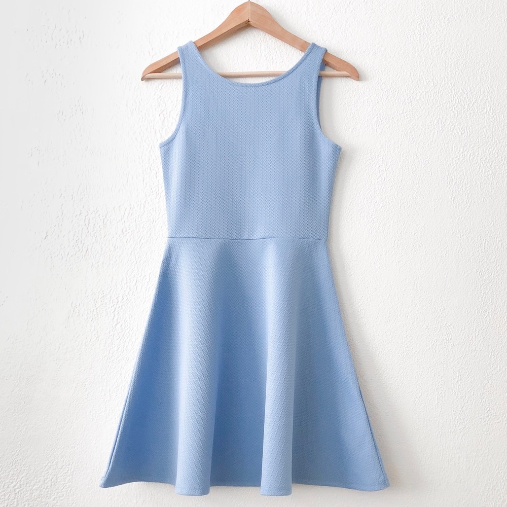 Periwinkle Blue Jacquard Sleeveless Skater Dress